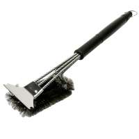 BBQ Grill Brush and Scraper Strong Plastic Handle BBQ Cleaner 18" Stainless Steel Barbecue Cleaning Brush Black Color